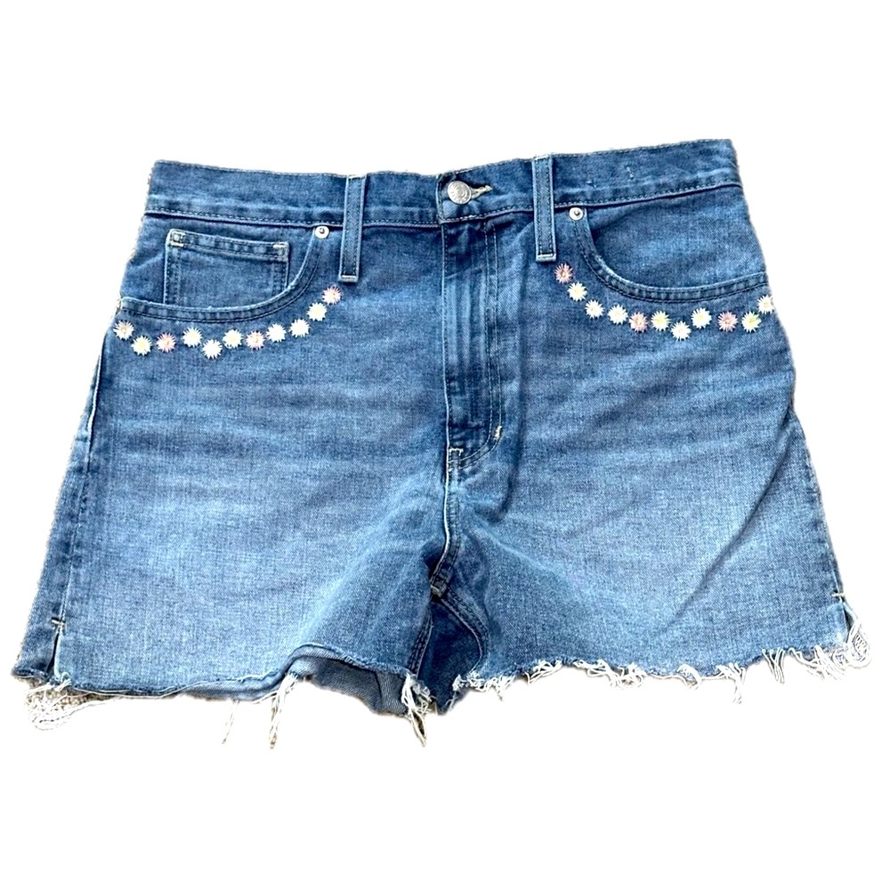Madewell Blue Jean Shorts with White Floral Accents